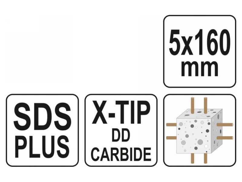 YATO Burghiu pentru roci 5,0 x 160/100 mm cu patru tăișuri SDS-Plus - 3 | YEO