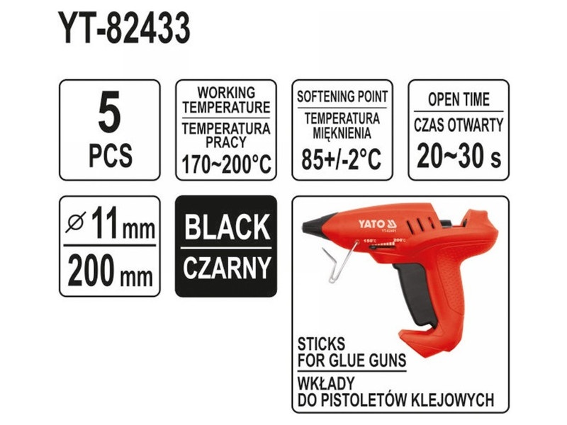 YATO Cartuș de lipici negru 11 x 200 mm (5 bucăți) - 2 | YEO