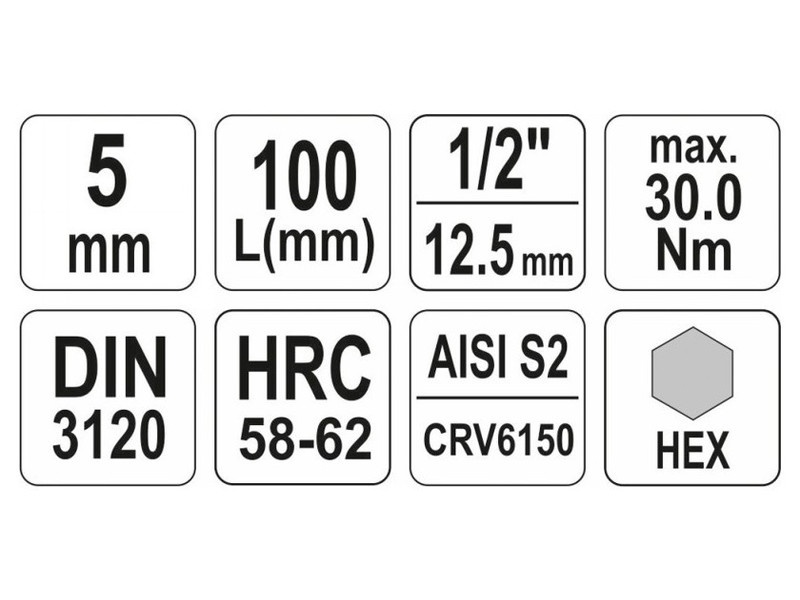 YATO Cheie tubulară cu bit lung Imbus 1/2" 5 mm CrV - 3 | YEO