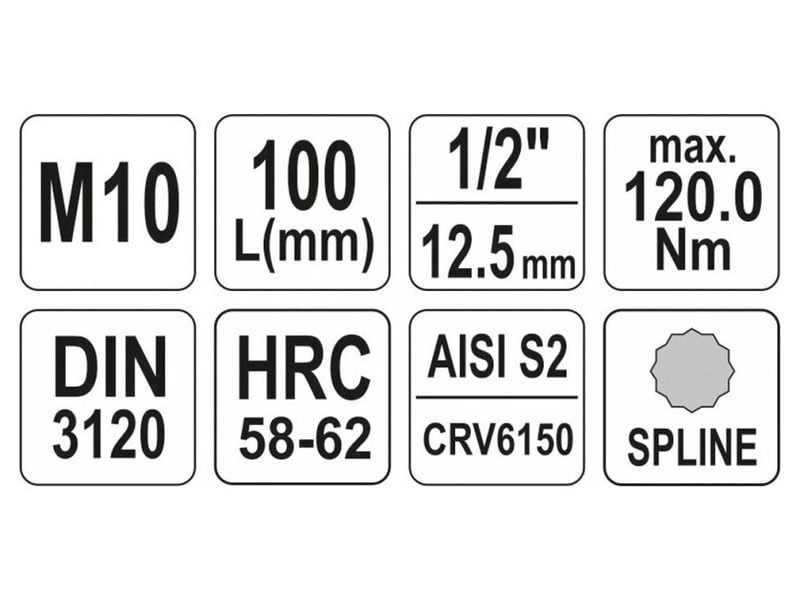 YATO Cheie tubulară cu bit lung Spline 1/2" M10 CrV - 3 | YEO