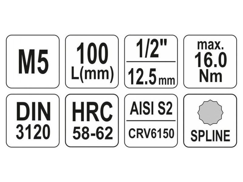 YATO Cheie tubulară cu bit lung Spline 1/2" M5 CrV - 3 | YEO