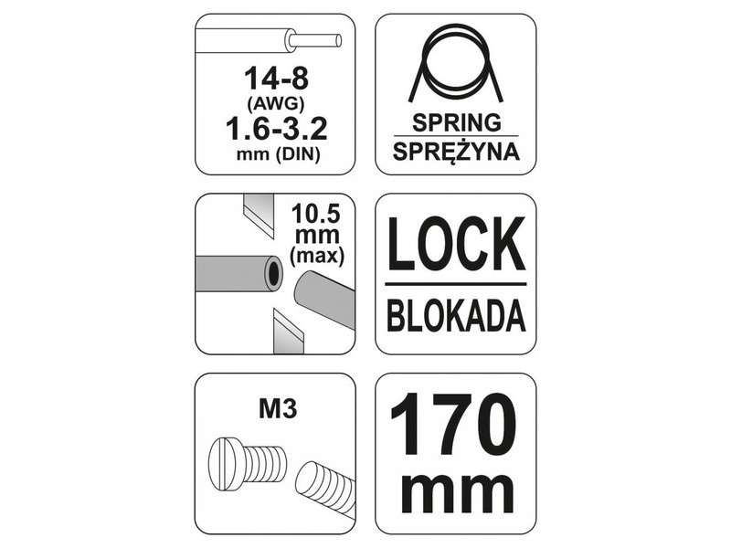 YATO Clește de tăiat și tăiat cabluri 170 mm/10,5 mm/1,6-3,2 mm2