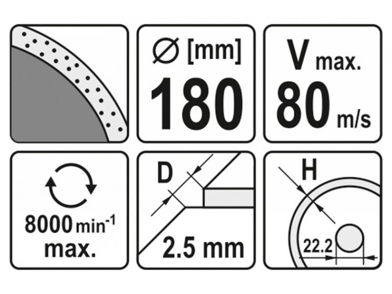 YATO Disc de tăiere diamantat 180 x 2,5 x 5,3 x 22,2 mm continuu - 2 | YEO