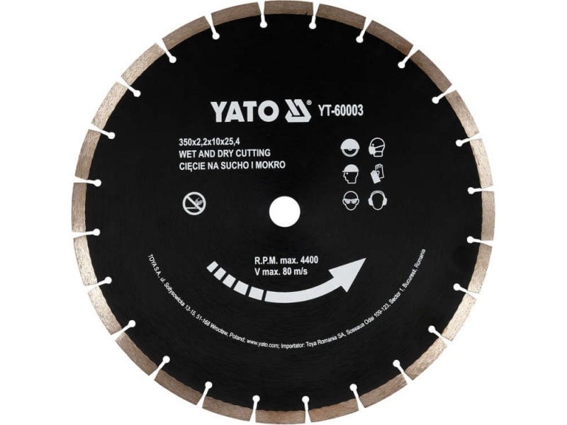 YATO Disc de tăiere diamantat 350 x 3,4 x 10,0 x 25,4 mm segmentat