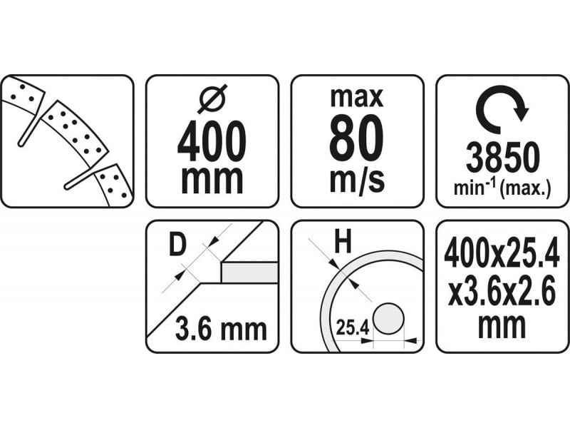 YATO Disc de tăiere diamantat 400 x 3,6 x 10,0 x 25,4 mm segmentat