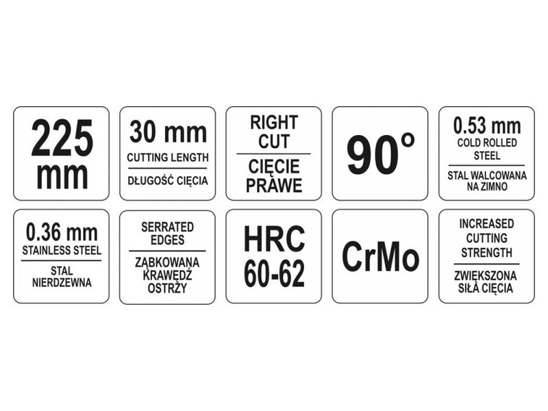 YATO Foarfece de tăiat plăci 225 mm dreapta 90 grade CrMo - 2 | YEO