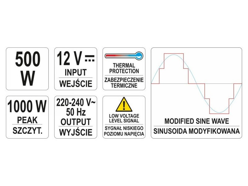 YATO Invertor adaptor de tensiune 12V->230V 500W