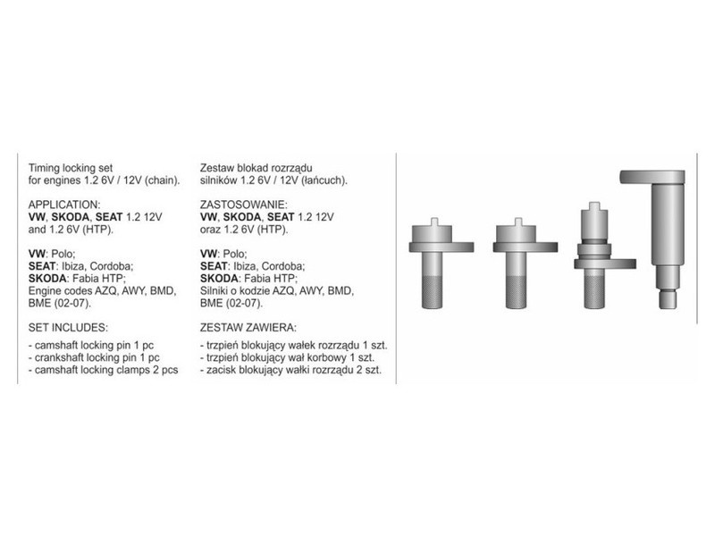 YATO Kit de fixare a direcției 4 piese (benzină) VW Skoda Seat