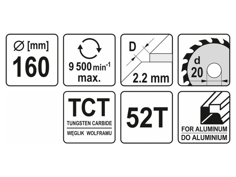 YATO Lamă de ferăstrău pentru aluminiu 160 x 20 x 1,5 mm / 52T