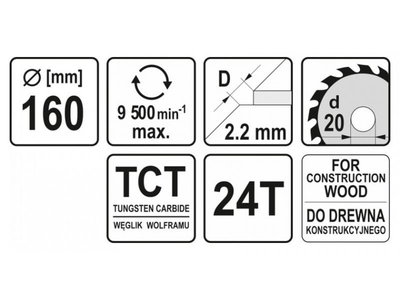 YATO Lamă de ferăstrău pentru lemn 160 x 20 x 1,5 mm / 24T