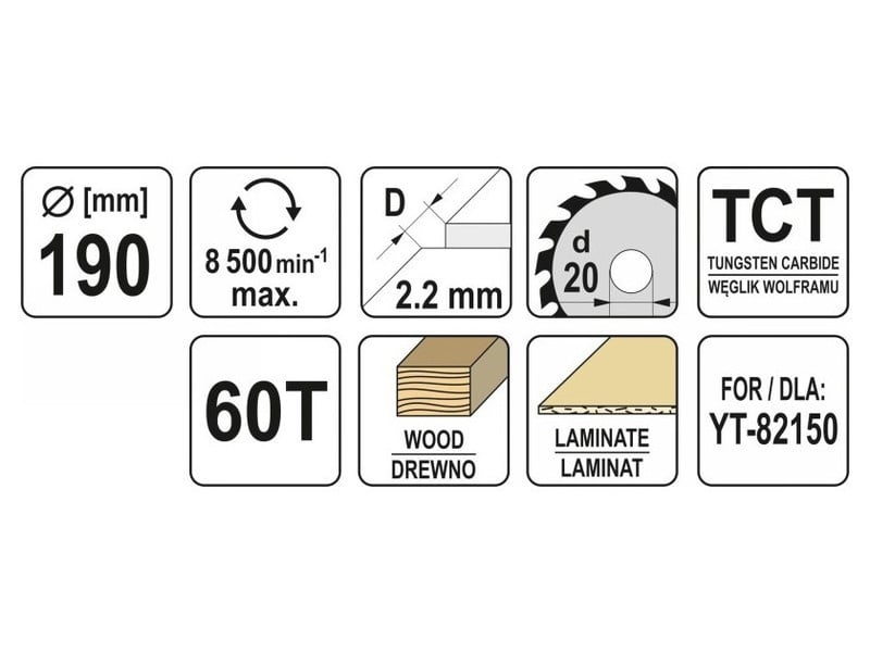 YATO Lamă de ferăstrău pentru lemn 190 x 20 x 1,5 mm / 60T