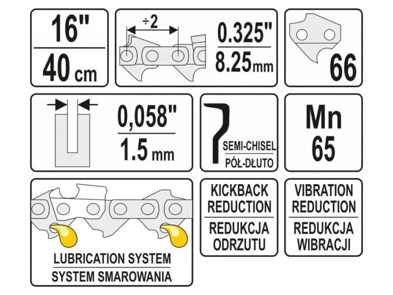 YATO Lanț drujbă 16" 0,325" 1,5 mm 66 sts