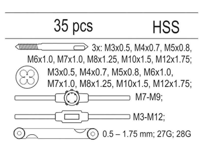 YATO Set de burghie și freze (manual) 35 piese HSS până la M3-M12 (inserție sertar)