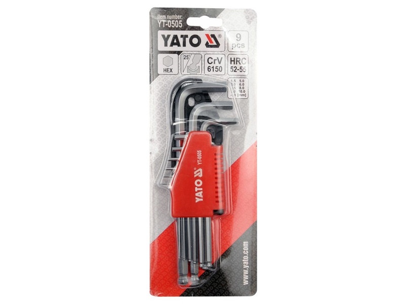 YATO Set de chei Allen cu cap sferic 9 piese 1,5-10 mm CrV - 1 | YEO