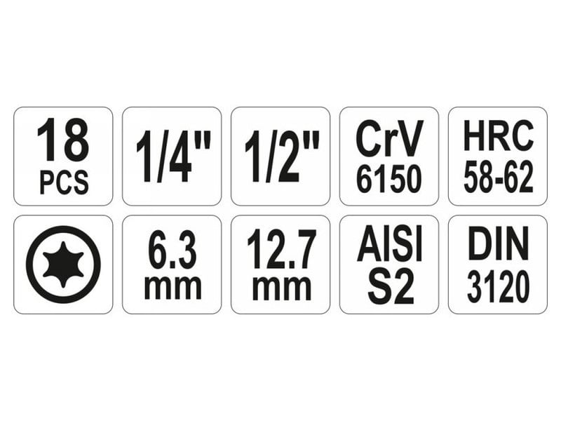 YATO Set de mufe 18 piese Torx 1/4", 1/2" CrV - 2 | YEO