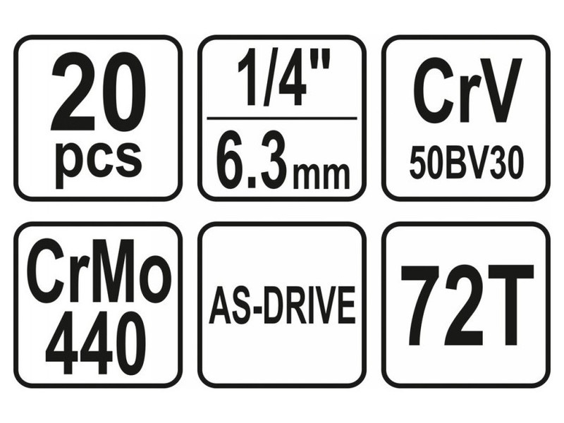 YATO set de prize 20 piese 1/4" 3,5-14 mm CrV - 4 | YEO