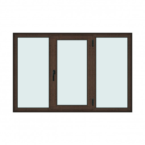 Fereastra 210x140cm, 3 canate, wenge (tabac), dreapta si rabatare, Klass, 7cm, 6 camere, 2 garnituri