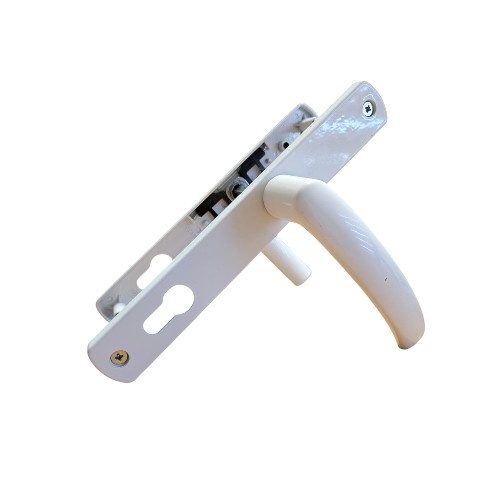 Maner usa, aluminiu, cu arc, latime sild 35mm, interax 85mm, alb, reversibil, tija si suruburi incluse, Glasspandoor