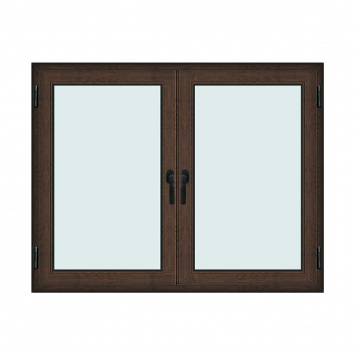 Fereastra 165x130cm, 2 canate, wenge (tabac), 2 deschideri si rabatare, cu montant fix, Klass, 7cm, 6 camere, 2 garnituri