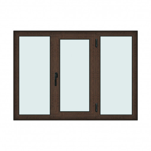 Fereastra 180x130cm, 3 canate, wenge (tabac), dreapta si rabatare, Klass, 7cm, 6 camere, 2 garnituri