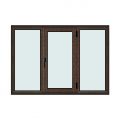 Fereastra 200x140cm, 3 canate, wenge (tabac), dreapta si rabatare, Klass, 7cm, 6 camere, 2 garnituri