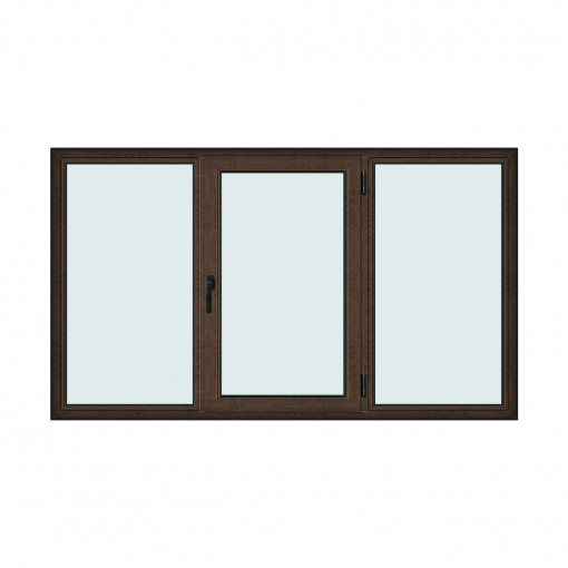 Fereastra 240x140cm, 3 canate, wenge (tabac), dreapta si rabatare, Klass, 7cm, 6 camere, 2 garnituri