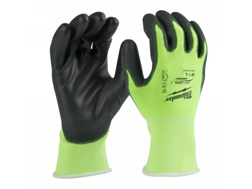 MILWAUKEE Mănuși de siguranță rezistente la tăieturi, vopsite în PU 1/A - L/9 Hi-Vis (12 perechi)