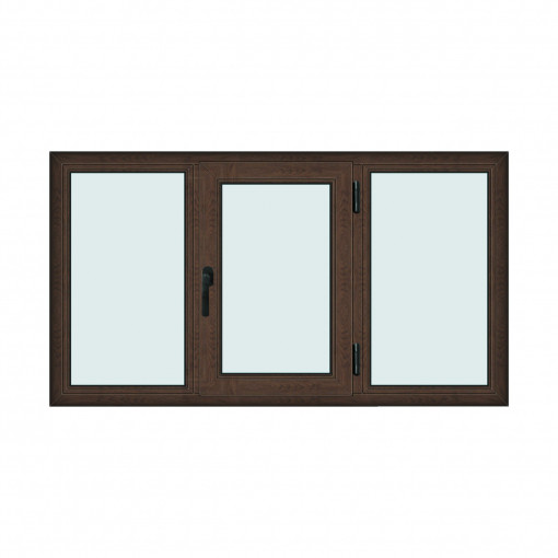 Fereastra 180x100cm, 3 canate, wenge (tabac), dreapta si rabatare, Klass, 7cm, 6 camere, 2 garnituri