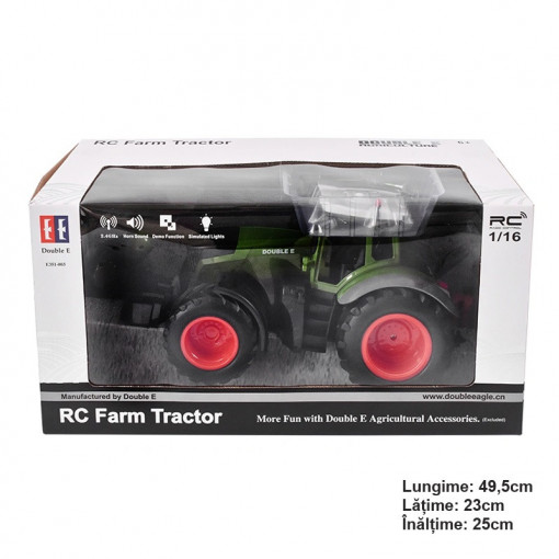 Jucarie tractor cu telecomanda, doubleE RC, 1:16, 2.4 Ghz, lumini, sunete, 25m raza de actiune, 2.16 km/h viteza, Cod: DISCR04, Double E