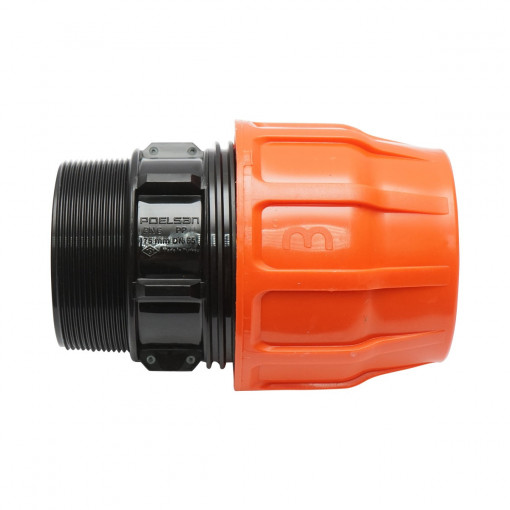 Adaptor compresiune Layflat, filet exterior, D3x3 toll, PN6, pentru sisteme irigatii, Cod: DISLT84, Poelsan