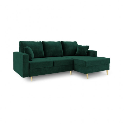 Colțar Extensibil Eos, 225x105x90cm, 5 locuri, Velutto 10 Dark Green, în formă de "L", dreapta, Glasspandoor