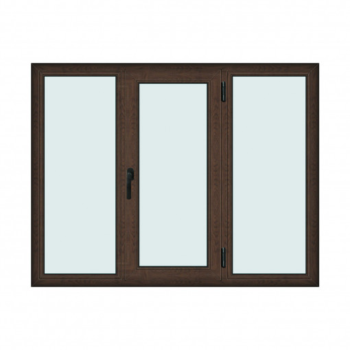 Fereastra 180x140cm, 3 canate, wenge (tabac), dreapta si rabatare, Klass, 7cm, 6 camere, 2 garnituri