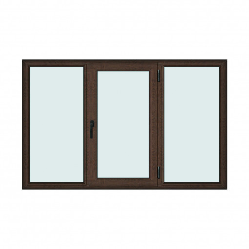 Fereastra 220x140cm, 3 canate, wenge (tabac), dreapta si rabatare, Klass, 7cm, 6 camere, 2 garnituri