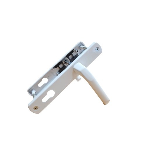 Maner usa, aluminiu, cu arc, latime sild 35mm, interax 85mm, alb, reversibil, tija si suruburi incluse, Glasspandoor