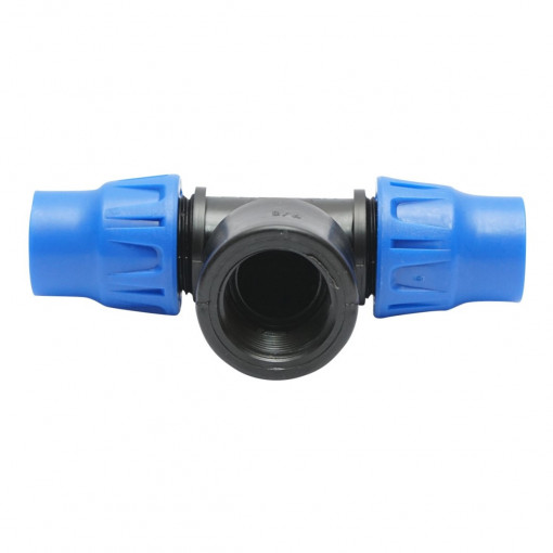 Teu compresiune, D20mmx3/4 toll, PN10, cu filet interior, pentru sisteme de irigatii, Cod: DISLV03, Poelsan