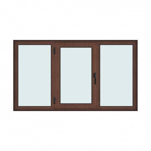 Fereastra 210x120cm, 3 canate, maro, nuc, stanga si rabatare, Klass, 7cm, 6 camere, 2 garnituri