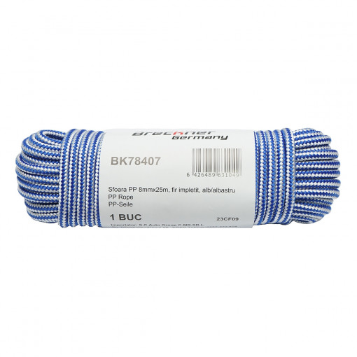 Sfoara PP impletita 8mmx25m, alb/albastru, Cod: BK78407 Echivalență: DISLT09 Breckner Germany