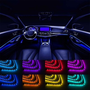 Banda LED lumini ambientale auto 12V, 9W cu telecomanda, control muzical 4x26cm RGB Breckner Germany, BK79085