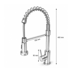 Baterie chiuveta bucatarie cu dus extractibil, arc flexibil, perlator 2 functii, negru mat, aliaj zinc, furtunuri incluse, DISVM40 - Img 4