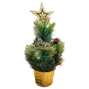 Brad Decorativ Crăciun 35 cm în Ghiveci Auriu – Diferite Modele cu Ornamente