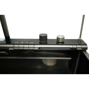 Chiuveta bucatarie multifunctionala din otel inoxidabil grafit mat PVD cu doua baterii, afisaj digital temperatura, doua cascade, dozator detergent, spalator pahare, scurgator, tava, tocator si accesorii incluse 75x46x22cm, DISVM36 - Img 10