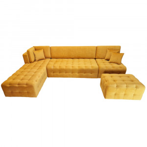Colțar Fix Bologna, 320x200x75cm, 7 locuri, Luna V-08 Orange , în formă de "L", stanga, cu taburete mare inclus, Glasspandoor