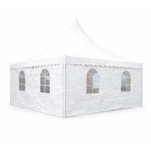 Cort evenimente pavilion tip pagoda 5x5m, alb impermeabil UV, acoperis PVC 750g/m2, cadru otel-aluminiu 48x48x2.5mm, DISVE33 - Img 2