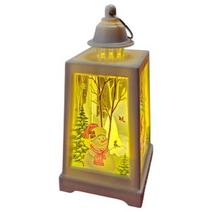 Felinar Crăciun cu LED – Alb, Decor cu Moș Crăciun / Om de Zăpadă