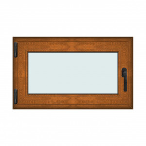 Fereastra 100x60cm, 1 canat, maro, stejar auriu, stanga si rabatare, Klass, 7cm, 6 camere, 2 garnituri