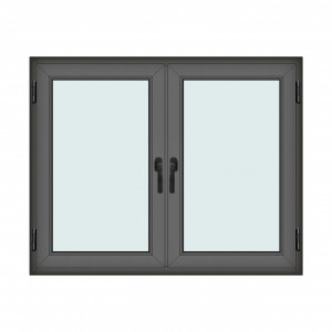 Fereastra 150x120cm, 2 canate, antracit, 2 deschideri si rabatare, cu montant fix, Klass, 7cm, 6 camere, 2 garnituri