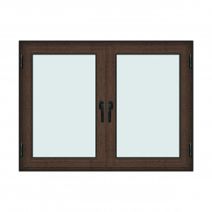 Fereastra 160x120cm, 2 canate, wenge (tabac), 2 deschideri si rabatare, cu montant fix, Klass, 7cm, 6 camere, 2 garnituri
