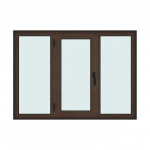 Fereastra 180x130cm, 3 canate, wenge (tabac), stanga si rabatare, Klass, 7cm, 6 camere, 2 garnituri - Img 1