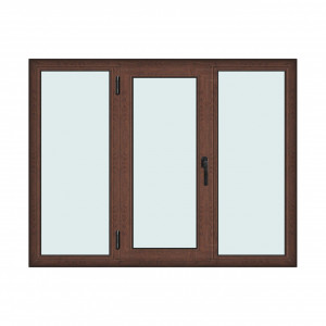 Fereastra 180x140cm, 3 canate, maro, nuc, stanga si rabatare, Klass, 7cm, 6 camere, 2 garnituri