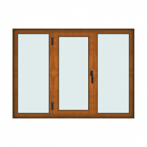 Fereastra 190x140cm, 3 canate, maro, stejar auriu, stanga si rabatare, Klass, 7cm, 6 camere, 2 garnituri